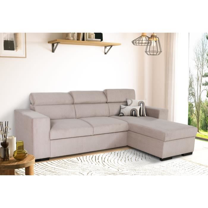 VICOMTEA138241-1.jpg Reversible hoekbank - 4 zitplaatsen - VICOMTE - Geribbeld fluweel - Beige - Opbergruimte - 237 x 76/88 x 167 cm - Afbeelding 2