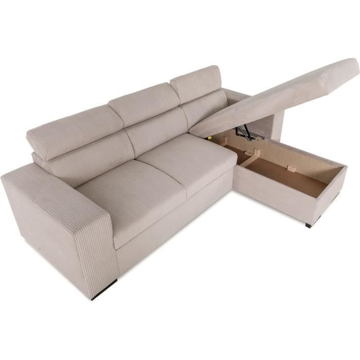 VICOMTEA138241-3.jpg Reversible hoekbank - 4 zitplaatsen - VICOMTE - Geribbeld fluweel - Beige - Opbergruimte - 237 x 76/88 x 167 cm - Afbeelding 4