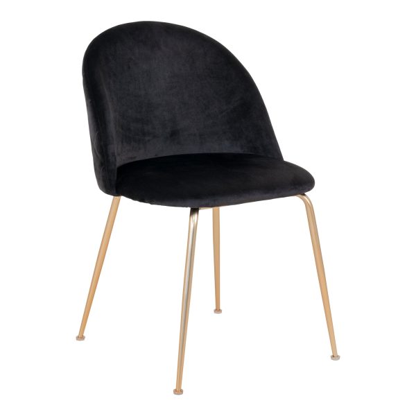 Geneve Eetkamerstoel - Eetkamerstoel in fluweel, zwart met messinglook poten HN1207 (set van 2)