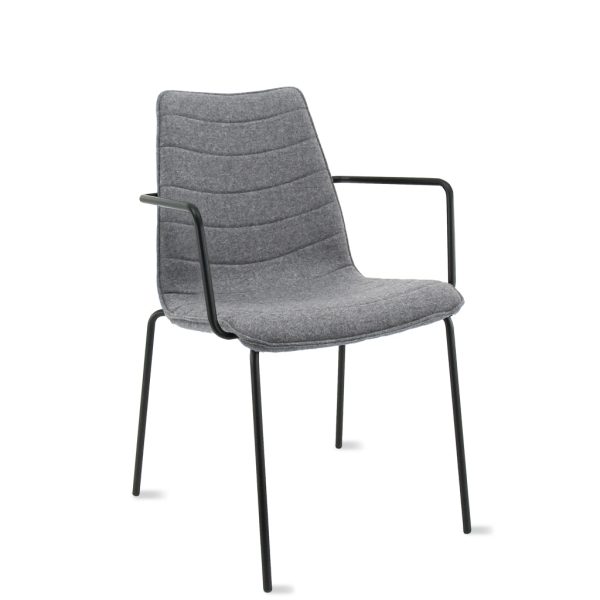 Workliving Verona eetkamerstoel/vergaderstoel - met armleuningen - wolvilt Fenice 602 middengrijs - zwart frame