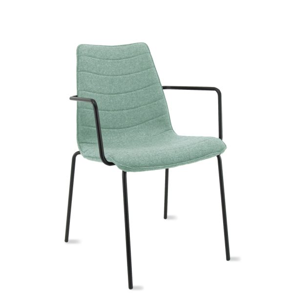 Workliving Verona eetkamerstoel/vergaderstoel - met armleuningen - wolvilt Fenice 455 zachtgroen - zwart frame