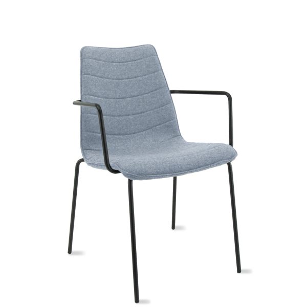 Workliving Verona eetkamerstoel/vergaderstoel - met armleuningen - wolvilt Fenice 351 zachtblauw - frame zwart