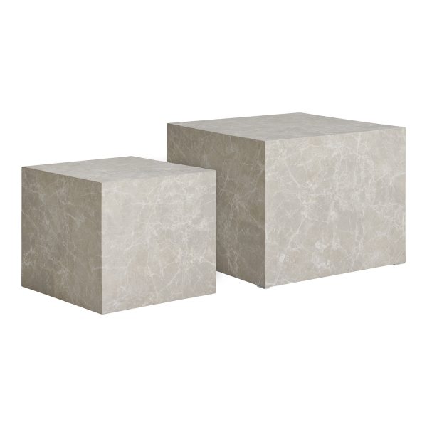 Prague Salontafel - Salontafel, marmerlook, beige set van 2