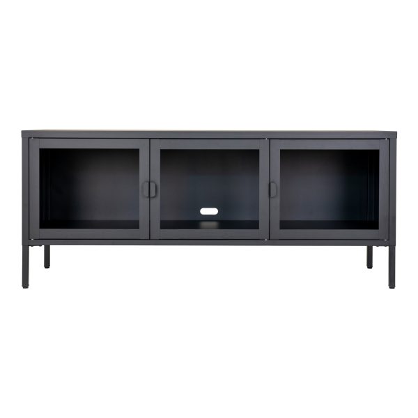 Brisbane tv-meubel - tv-meubel, 3 glazen deuren, staal, zwart 130x40x55 cm