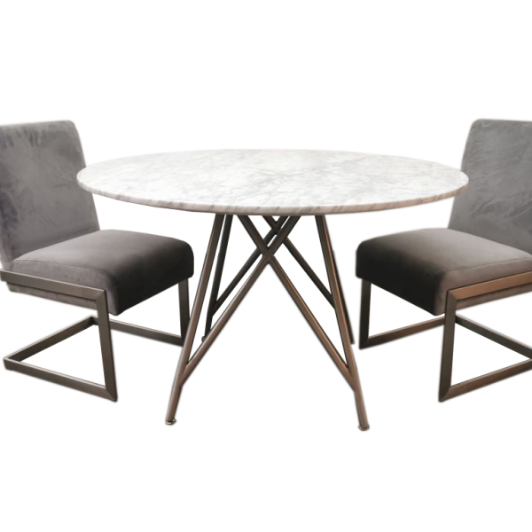 Coral ronde eettafel van marmer en geborsteld roestvrij staal