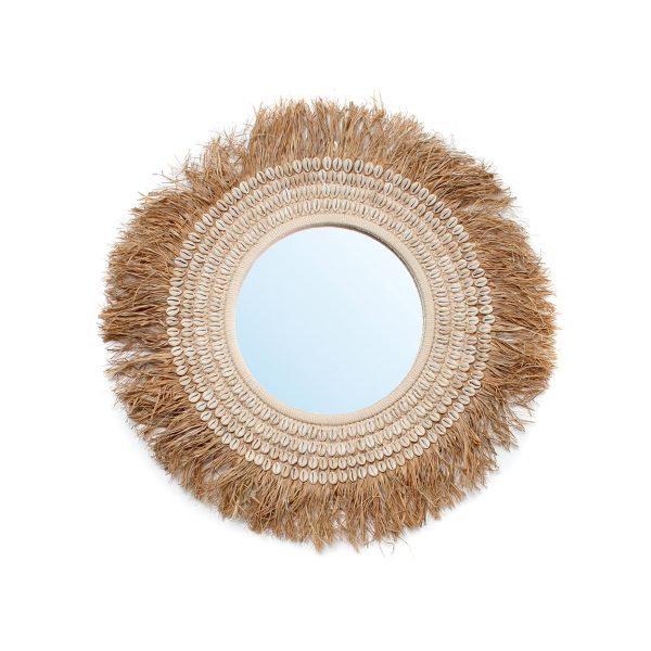 De raffia cowrie-spiegel - natuurwit