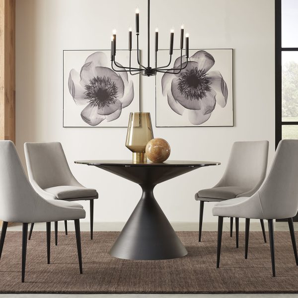 Winston ronde eettafel met steenblad en metalen onderstel, zwart