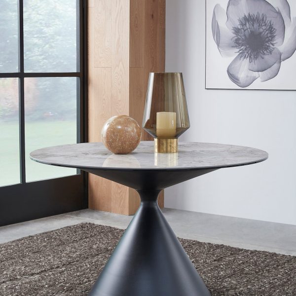 Winston ronde eettafel met stenen blad en metalen onderstel in Grigio