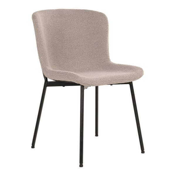 Maceda eetkamerstoel - Eetkamerstoel, bouclé, beige, zwarte poten HN1239 (set van 2)