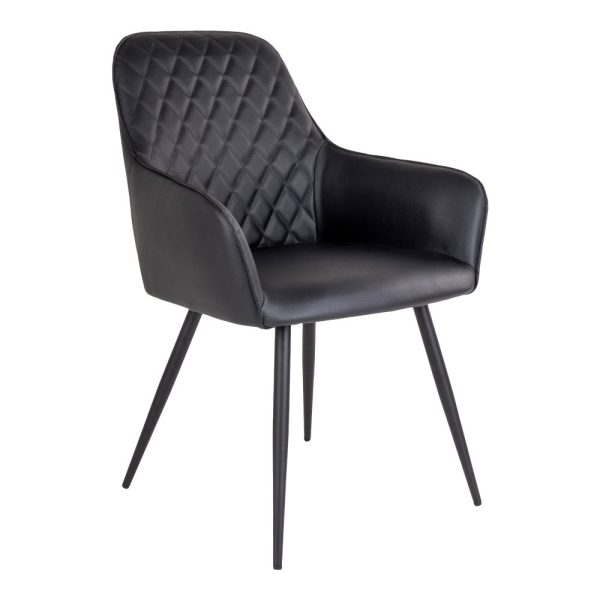 Harbo Dining Chair - Eetkamerstoel, PU-leer, zwart, zwarte poten HN1223 (set van 2)