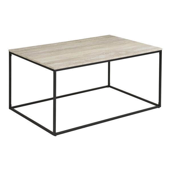 Vita salontafel - salontafel in travertijnlook, zwart frame, 90 x 60 x 45 cm