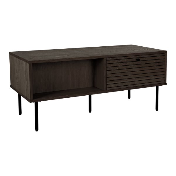 Kyoto salontafel - salontafel, 2 lades, gerookt eikenfineer, zwarte metalen poten, 50x100x45 cm