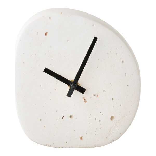 Linz tafelklok - tafelklok, organische vorm, cement, wit, geruisloos uurwerk 14x15 cm