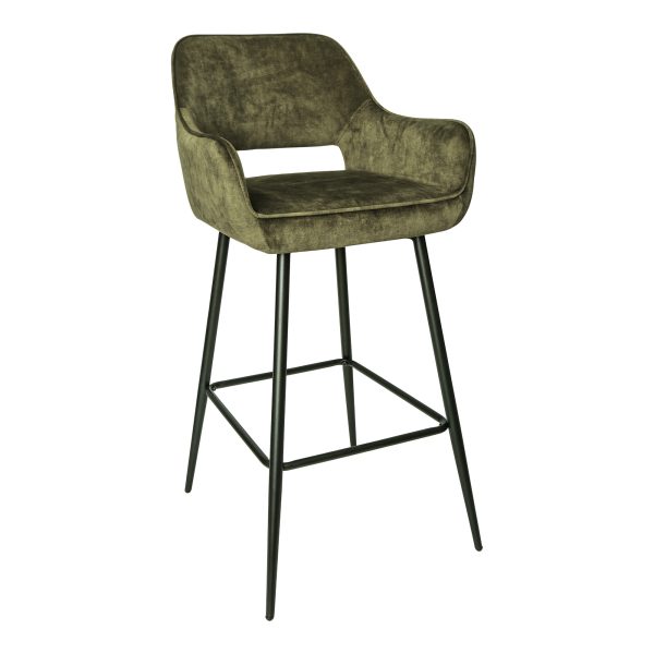 Fallon groene fluwelen barkruk met zwarte metalen poot KD (set van 2)