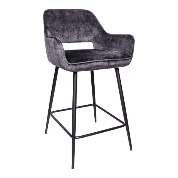 Fal LOW fluwelen barkruk antraciet zwart metaal Le (set van 2)