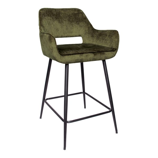 Fal LOW groene velvet barstoel met zwarte metalen poot KD (set van 2)