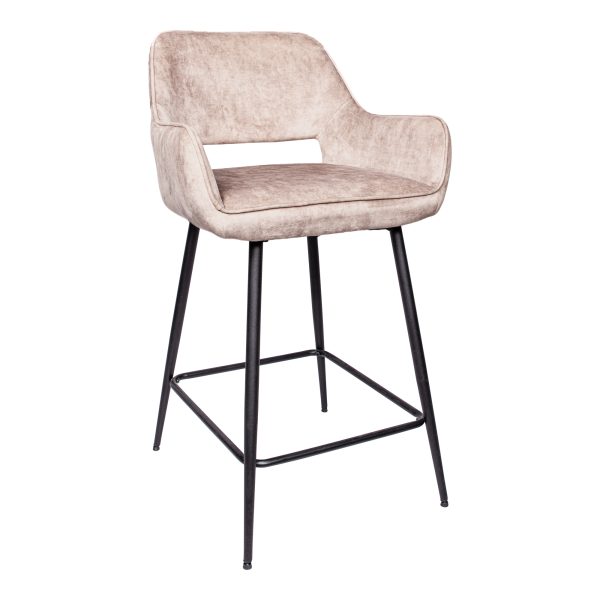 Fal LOW fluwelen kaki barkruk met zwarte metalen poot, KD (set van 2)