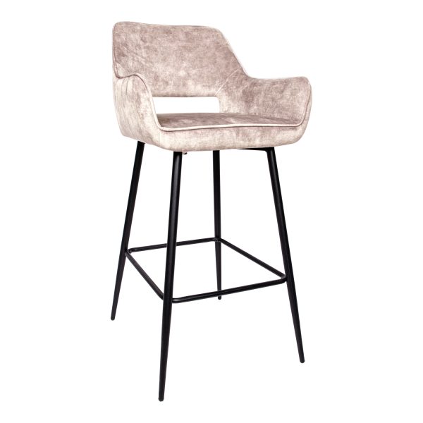 Fallon fluwelen barkruk khaki met zwarte metalen poot KD (set van 2)