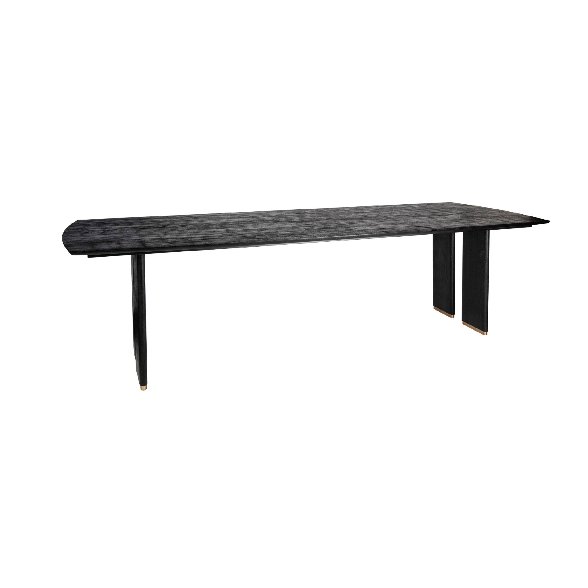 721627-0.jpg Liber zwarte eettafel van mangohout 200 cm gouden poot - Afbeelding 1