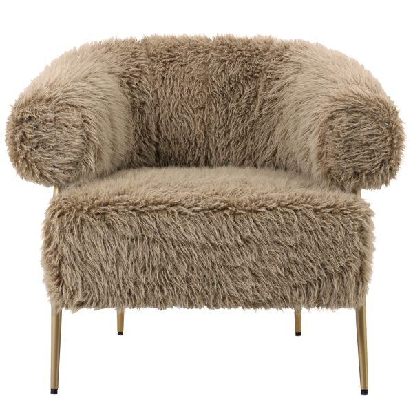 Haarbruine fauteuil met gouden metalen onderstel