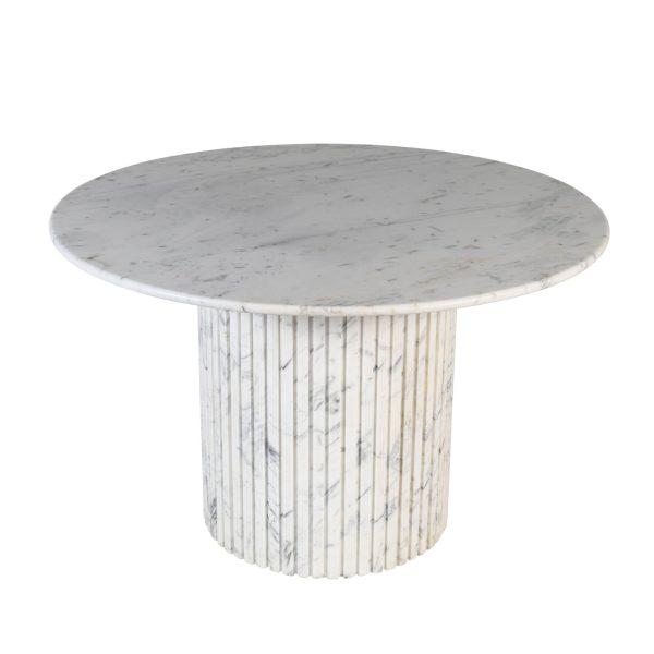 Neelim ronde eettafel van wit marmer met geribbelde voet
