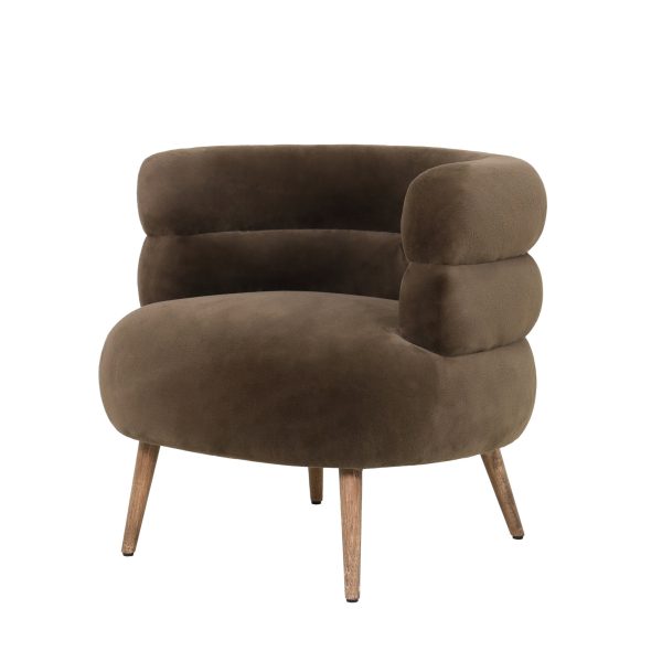 Nelly donkerbruine stoffen fauteuil met bont